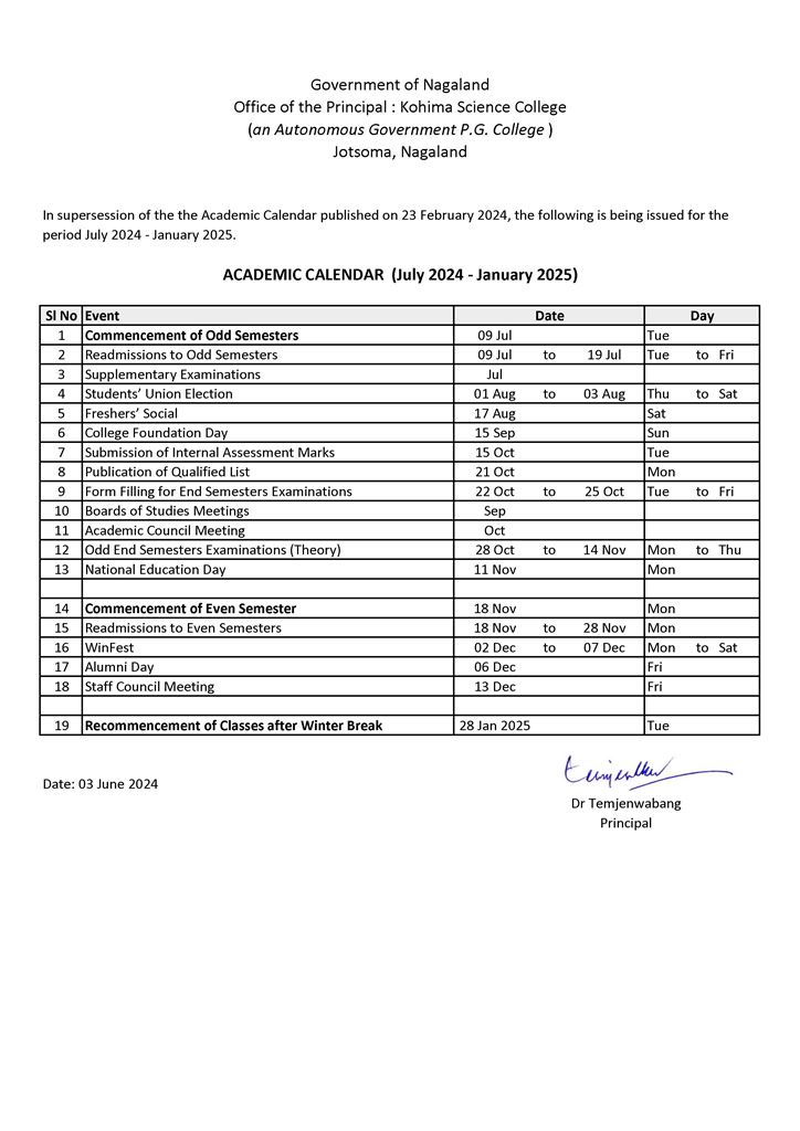 Academic Calendar July 2024 January 2025